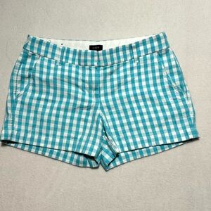 J.Crew Classic Chino Shorts Aqua Blue White Gingham Check Size 2 3.5" Inseam